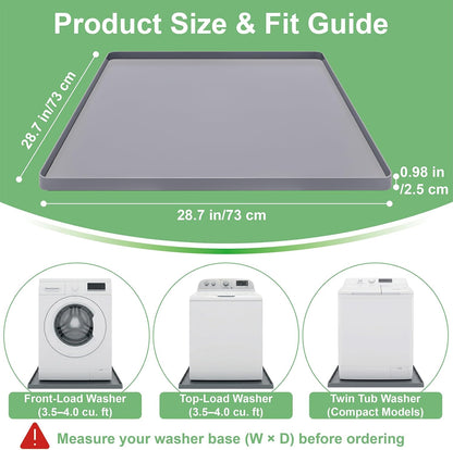 27 x 27 Inch Washing Machine Drain Pan, Silicone Washer Pan, Black | 2cm Raised Waterproof Edge, Washer and Dryer Mat for Floor Protection, Fits Compact Washers Up to 3.5 Cu.Ft.