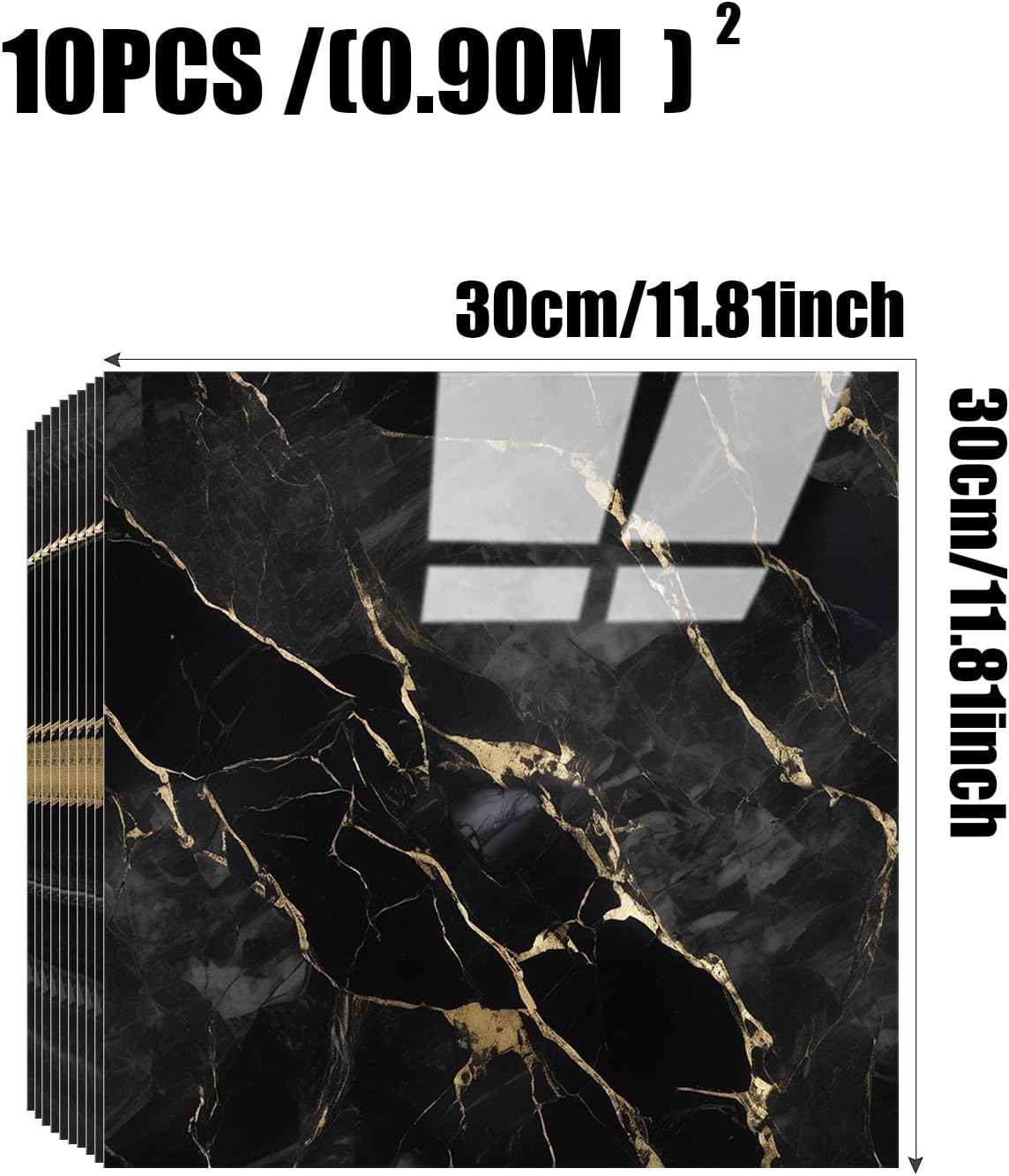 Chejiaye 10pcs Marble Peel and Stick Backsplash Waterproof Washroom Wall Panels, Peel and Stick Tile, PVC Foam Wall Panels for Kitchen,Bathroom,Living Room,Blue and Gold(Not Real Tile,11.8" x 11.8")