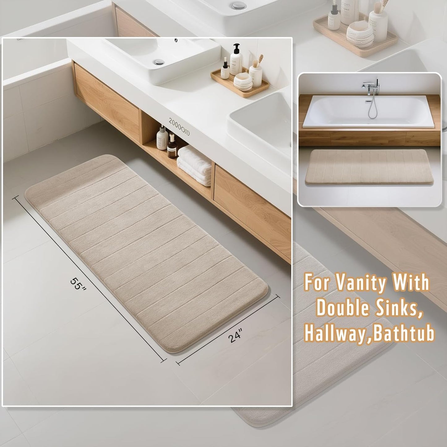 Yimobra Memory Foam Bath Mat, Super Soft Absorbent Bathroom Rug Non Slip, Quick Dry, Machine Washable Floor Carpet for Tub Shower, Home Decor Accessories, 24x17, Grey