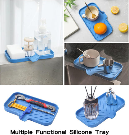 MicoYang Silicone Bathroom Soap Dishes with Drain Spout-Bathroom and Kitchen Sink Organizer,Sponge Holder,Dish Soap Tray,Perfect for Dispenser,Scrubber,Bottle,Cup on Sink or Counter-Coffee 4.9"×3.2"
