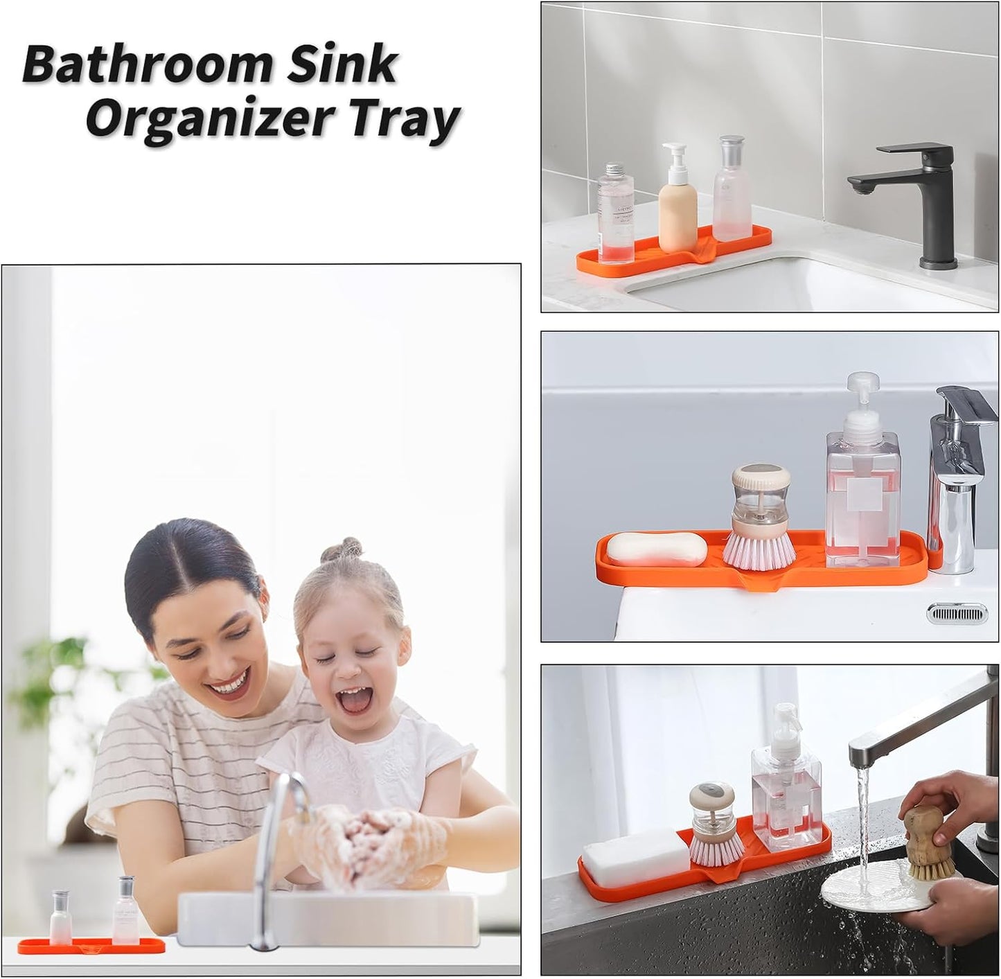 MicoYang Silicone Bathroom Soap Dishes with Drain Spout-Bathroom and Kitchen Sink Organizer,Sponge Holder,Dish Soap Tray,Perfect for Dispenser,Scrubber,Bottle,Cup on Sink or Counter-Coffee 4.9"×3.2"