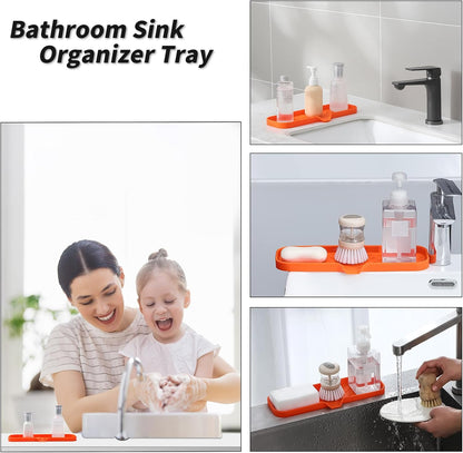 MicoYang Silicone Bathroom Soap Dishes with Drain Spout-Bathroom and Kitchen Sink Organizer,Sponge Holder,Dish Soap Tray,Perfect for Dispenser,Scrubber,Bottle,Cup on Sink or Counter-Coffee 4.9"×3.2"