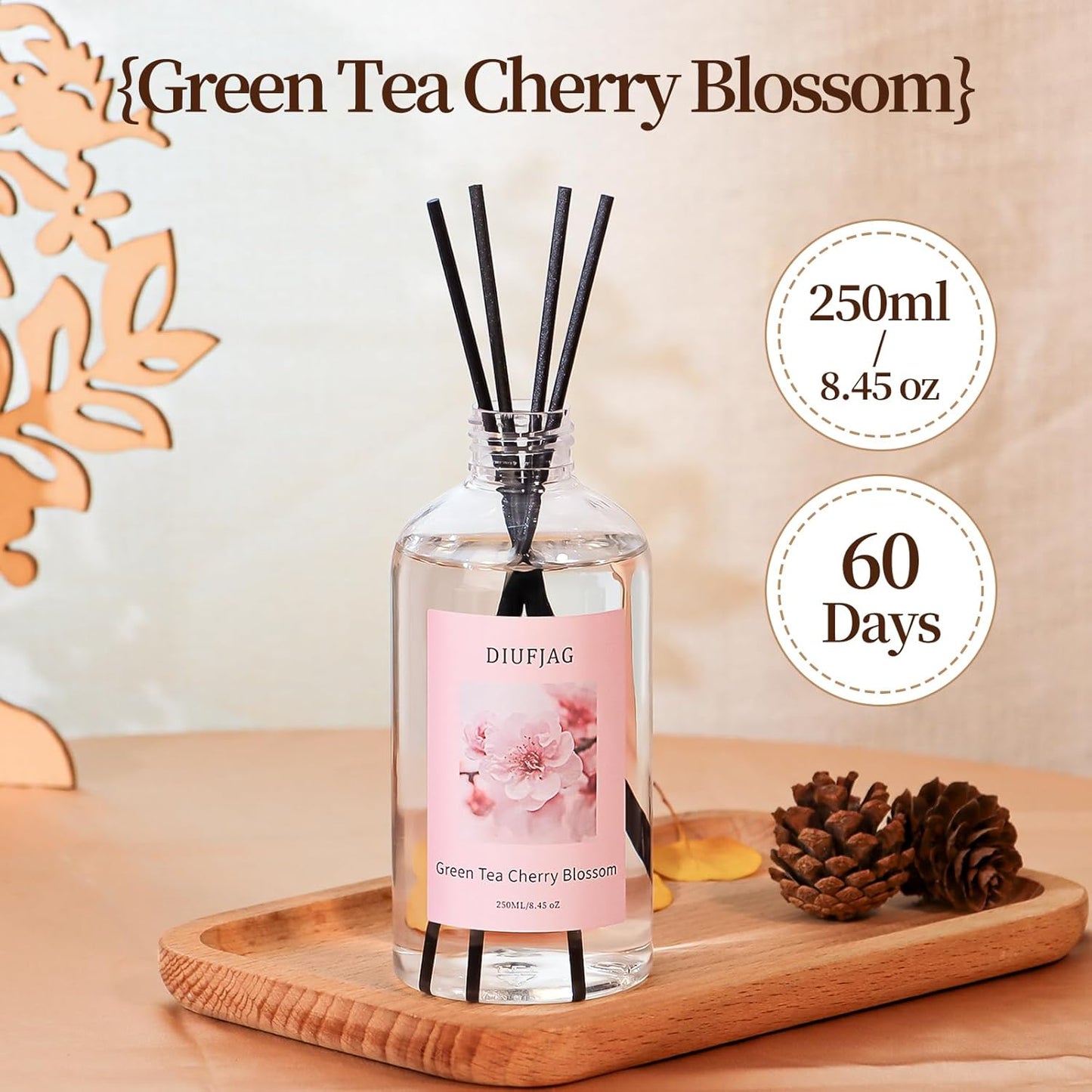 3 Pack Fragrance Reed Diffuser, 50ML Lavender Jasmine Lemongrass Aromatherapy Diffuser Set with 12 Black Fiber Sticks,Air Freshener for Bedroom Bathroom Office, 8.2X 6.6X 2.1 inch