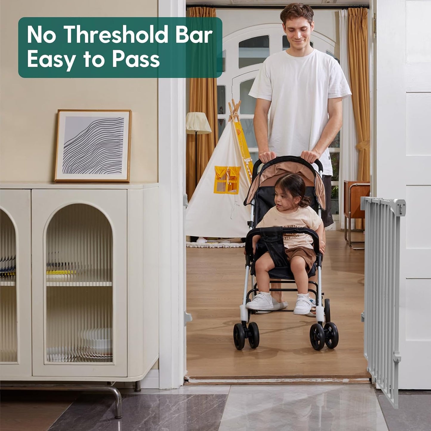 Babelio Baby Gate for Stairs, Kitchen & Doorways, No Bottom Bar| One-Handed Operation| Auto-Close| Hardware Mount (Drill Needed) Safety Dog/Pet Gate (Black - B17, 26-43" W, 28" H)