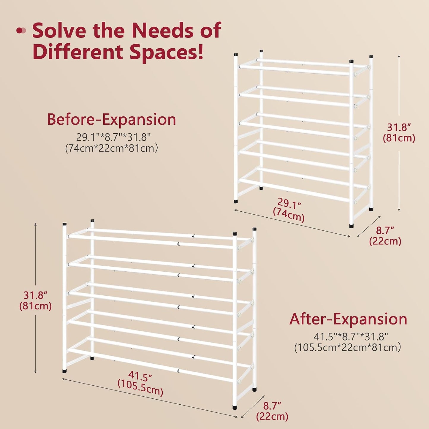 Tajsoon Expandable Shoe Rack for Closet 3 Tier, 28“-41“Adjustable & Stackable Shoe Shelf Storage, Metal Shoe Rack Organizer for Front Door Entrance, Closet, Garage, Entryway, Black
