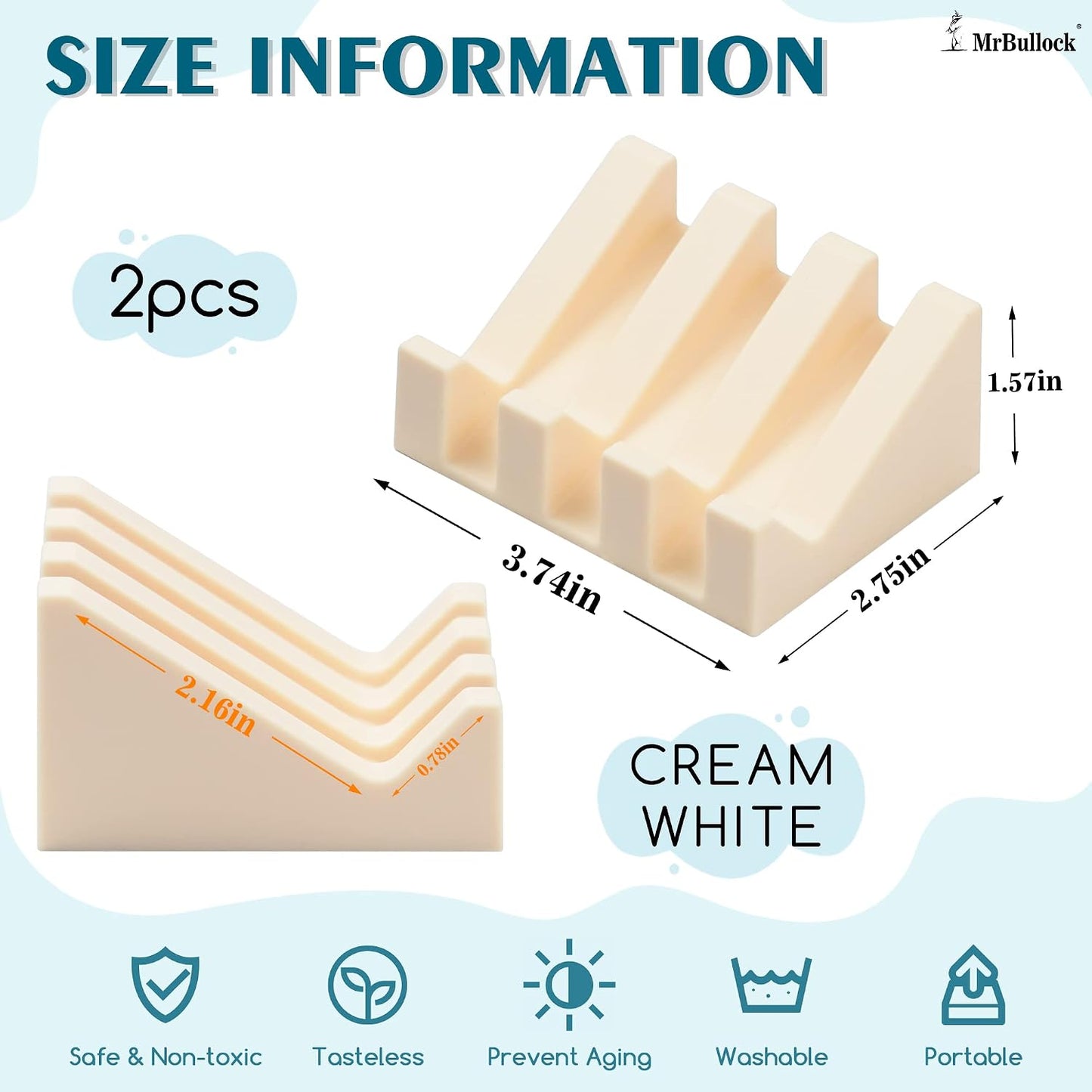Self Draining Silicone Soap Dish with Suction Cups - Non-Slip Bar Soap Holder for Shower & Kitchen, Waterfall Tray Keeps Soap Dry, Easy Clean, Extends Soap Life (White, 1)