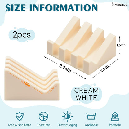 Self Draining Silicone Soap Dish with Suction Cups - Non-Slip Bar Soap Holder for Shower & Kitchen, Waterfall Tray Keeps Soap Dry, Easy Clean, Extends Soap Life (White, 1)