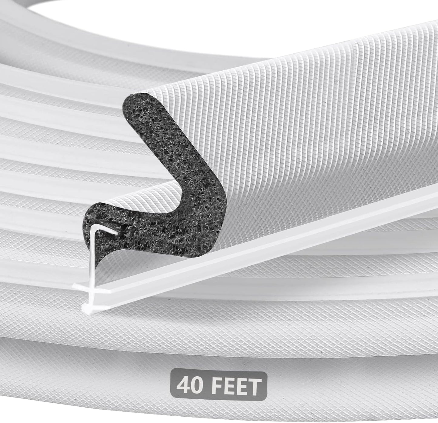 40FT Kerf V‑Shaped Weather Stripping Door Seal, Press‑in Seal for Pre‑Cut Slot Doors, Not Self‑Adhesive, Soundproof Draft Blocker for Exterior Front Doors, Fits Large Gaps, Easy DIY Install (White)