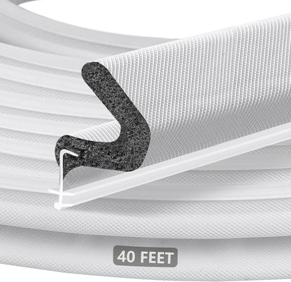 40FT Kerf V‑Shaped Weather Stripping Door Seal, Press‑in Seal for Pre‑Cut Slot Doors, Not Self‑Adhesive, Soundproof Draft Blocker for Exterior Front Doors, Fits Large Gaps, Easy DIY Install (White)