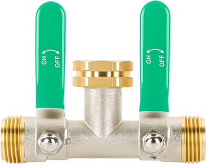 Love Is War 2 Way Garden Hose Splitter, 3/4" GHT Thread Brass Faucet Splitter with Long Easy-Turn Handles, Outdoor Water Connector for Lawn Irrigation