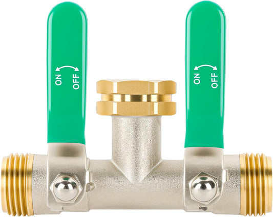 Love Is War 2 Way Garden Hose Splitter, 3/4" GHT Thread Brass Faucet Splitter with Long Easy-Turn Handles, Outdoor Water Connector for Lawn Irrigation