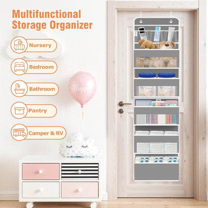 WISELIFE Over The Door Organizer Storage 4 Shelves Large Capacity Hanging Bedroom Storage Solution with 6 Side Pockets for Dorm Bathroom Pantry Nursery and Baby Essentials Holds up to 40 Lbs (Black)