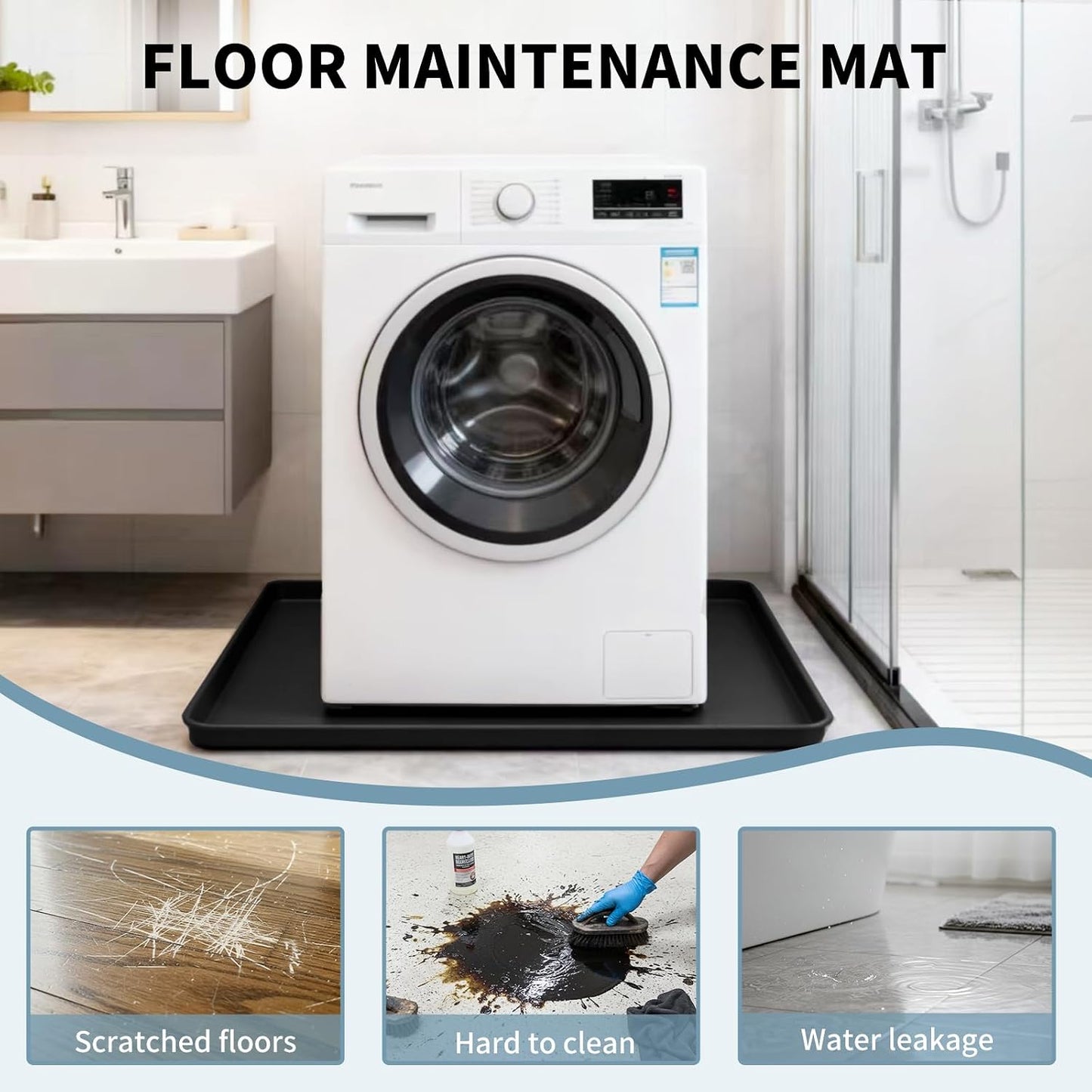 Large washing machine Drain Pan Silicone Mat, 27×27inch with 0.78" Raised Edges Foldable Washing Machine Pan Silicone Mat, Multi-function Waterproof Non Slip Washer Drip Tray for Floor Protection