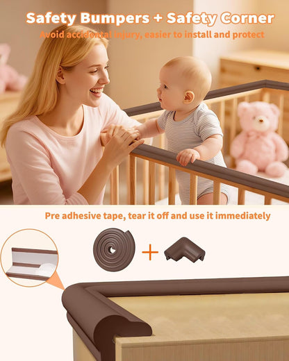 Baby Proofing Edge Protector, 6.6FT, 0.67" Extra Thick, Pre-Taped | L-Shape Air Buffering Soft NBR Rubber Foam Guard, Furniture Corner & Edge Safety Bumpers with 6 Corner Covers, White