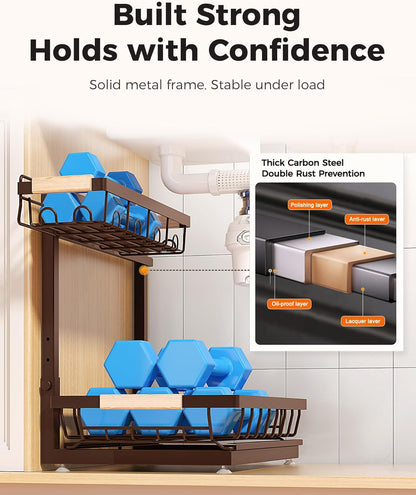 Sevenblue 3 Pack Under Sink Organizer, Height Adjustable 2 Tier Pull-Out Metal Under Kitchen Sink Organizer, Multi-Purpose Storage Shelves for Kitchen Bathroom Cabinet, White