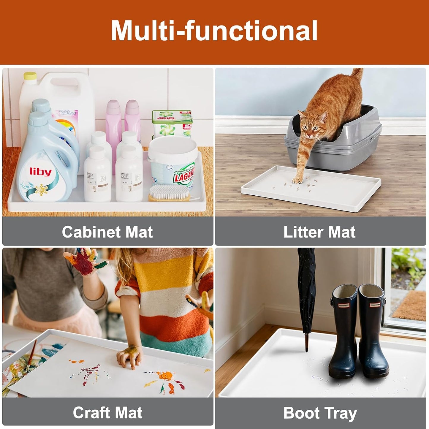 ukeetap Extra Thick Silicone Mat Waterproof with Raised Edge 19” x 12”, BPA Free Non-Slip Dog & Cat Food Mat, Feeding Mat for Food and Water Bowls, Spill Proof Mat to Protect Floors, Black