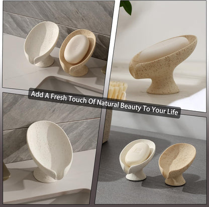 Soap Dish, Bar Soap Holder, Travertine Stone Look, Off White | Self Draining,Sponge Holders Tray for Shower,for Dispenser,Scrubber,Bottle,Cup on Bathroom Kitchen Bathtub Sink or Counter