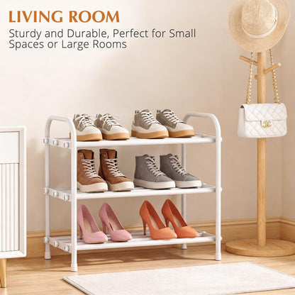 INSMART 3-Tier Expandable Shoe Rack, Stackable and Adjustable Shoes Organizer Storage Shelf, Sturdy and Durable Metal Structure Free Standing Shoe Rack for Closet Entryway Doorway
