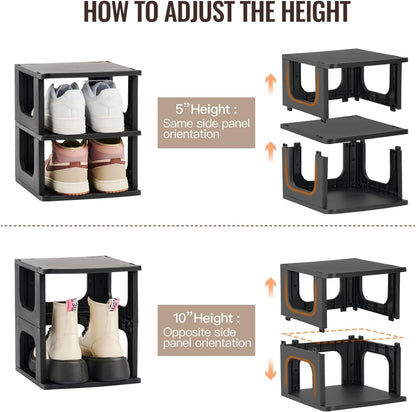 TRZZ 5-Tier Small Shoe Rack, Vertical Narrow Stackable Organizer with Removable Partition, Efficient Shoe Storage for Closet, Entryway, and Small Spaces (Black) | Removable Partition, Vertical Efficient Shoe Storage, for Closet, Entryway, Small Spaces