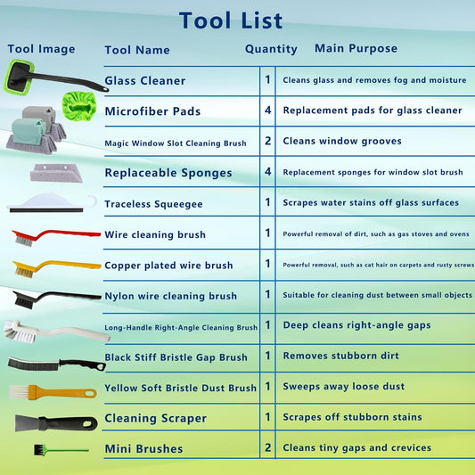21Pcs Small Cleaning Brush for Car Glass & Gap Crevice Cleaning - Window/Door Tracks, Bathroom Sink, Mirrors, Window Sills, Sliding Doors, Shower Door Tracks