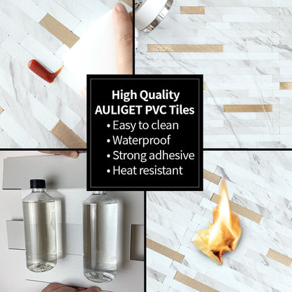 AULIGET 20 Sheets Peel and Stick Backsplash, Black & Grey Wood Look PVC Mixed Metal Stick on Backsplash Tiles for Kitchen