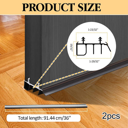 2 Pcs 36 Inch 90CM Exterior Door Sweep with Vinyl Fins, Under Door Weather Stripping Seal for Exterior Doors with Kerf Track, Replacement Bottom Door Seal Strip, Draft Stopper & Rodent Proof