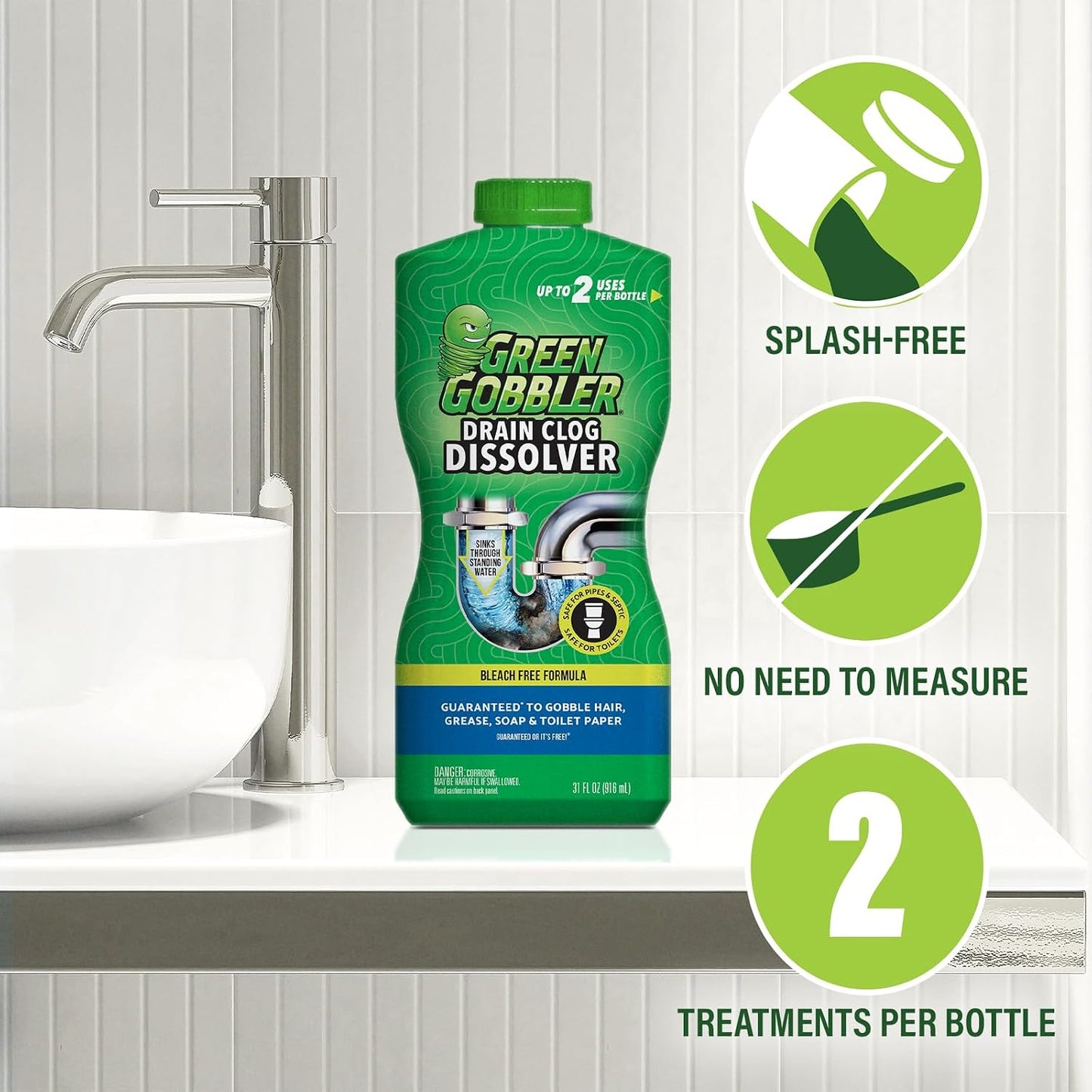 Green Gobbler Drain Clog Remover With 5 Pack of Drain Snake Tools | Drain Opener | Drain cleaner | Toilet Clog Remover
