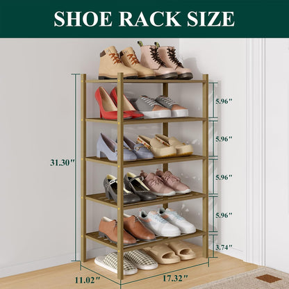 Smiry Bamboo Shoe Rack, 3 Tier Free Standing Wooden Shoe Organizer, Stackable Wood Shoe Storage Shelf for Closet, Entryway, 5 Horizontal Slats, 26.8"x11"x18.3", Natural