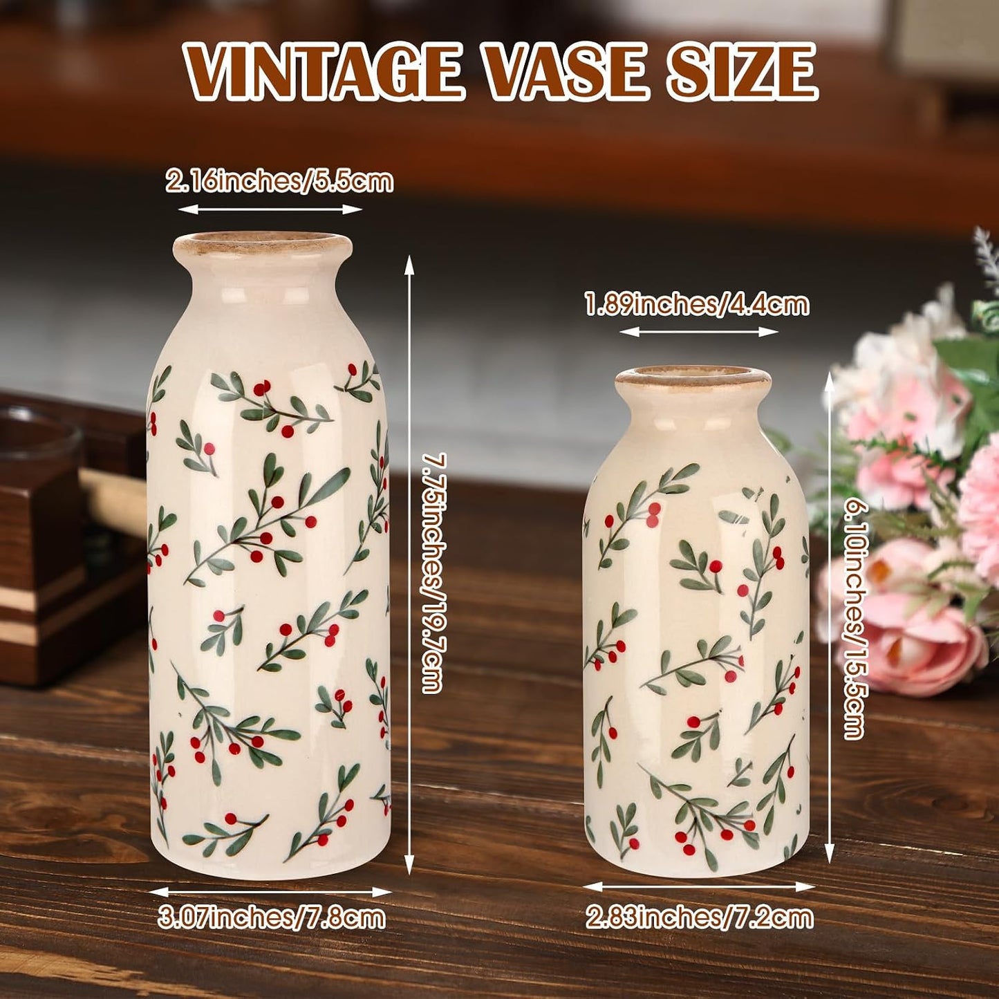 2 Pcs Ceramic Small Vase Rustic Farmhouse Vase Boho Vases Home Decoration for Your Kitchen Bedroom Office Bathroom & Shelf Centerpiece Table Decorative(Simplicity)