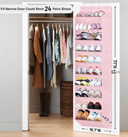 SLEEPING LAMB Over The Door Shoe Organizer for Closet with Large Deep Pockets, Narrow Shoe Rack for Door Hanging Boots Storage, Black