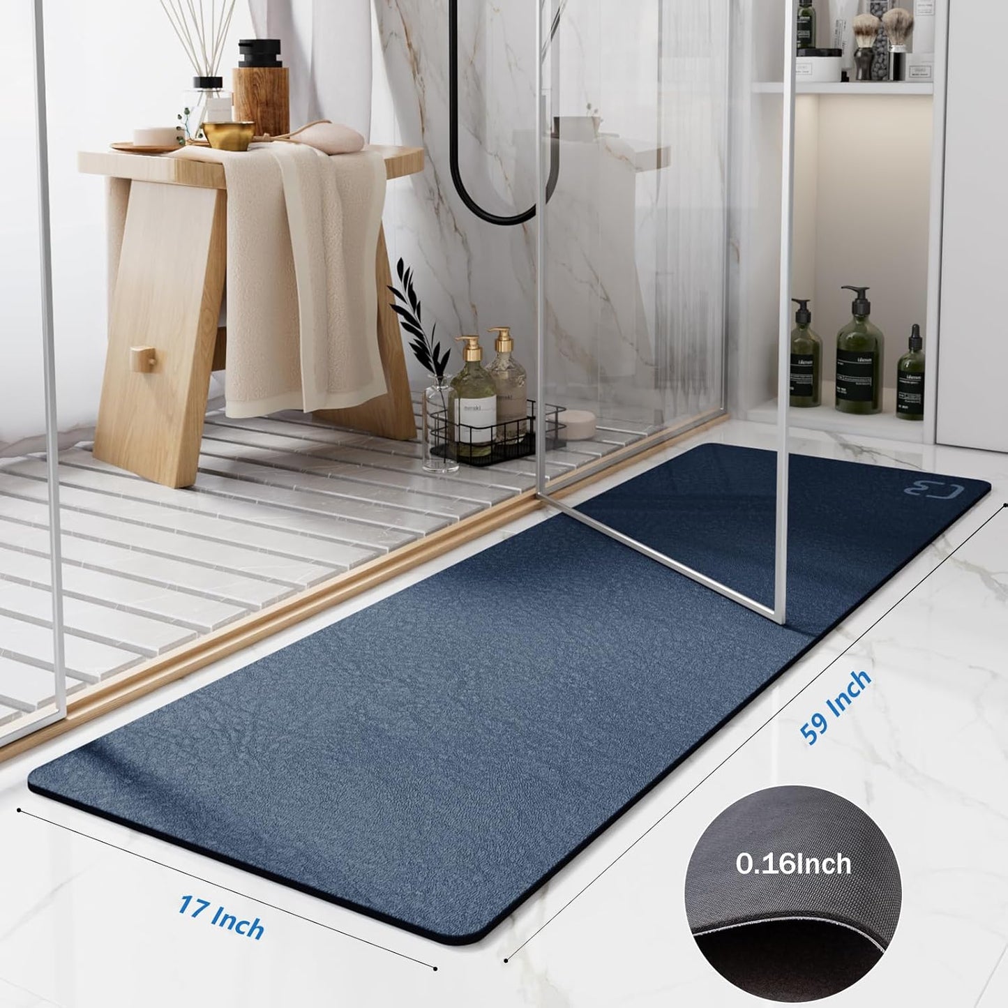 Diatomaceous Earth Bath Mat Rugs Super Absorbent Diatomite Stone Bath Mat Non Slip Quick Dry Thin Bathroom Mat Fit Under Door, Floor Rugs in Front of Bathtub, Shower Room, Sink,15.7"x23.6", Grey