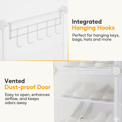 HealSmart Shoe Rack Organizer with Door, Shoe Storage Cabinet, Stackable Plastic Shelves for Closet, Entryway, Hallway, Bedroom, 8-Tier 32-Pair, White
