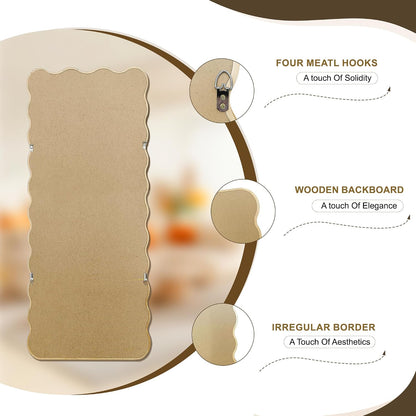 Full Length Mirror, 55"x28" Boho Wavy Wood Floor Mirror, for Bathroom, Bedroom, Living Room, Cloakroom, Entryway