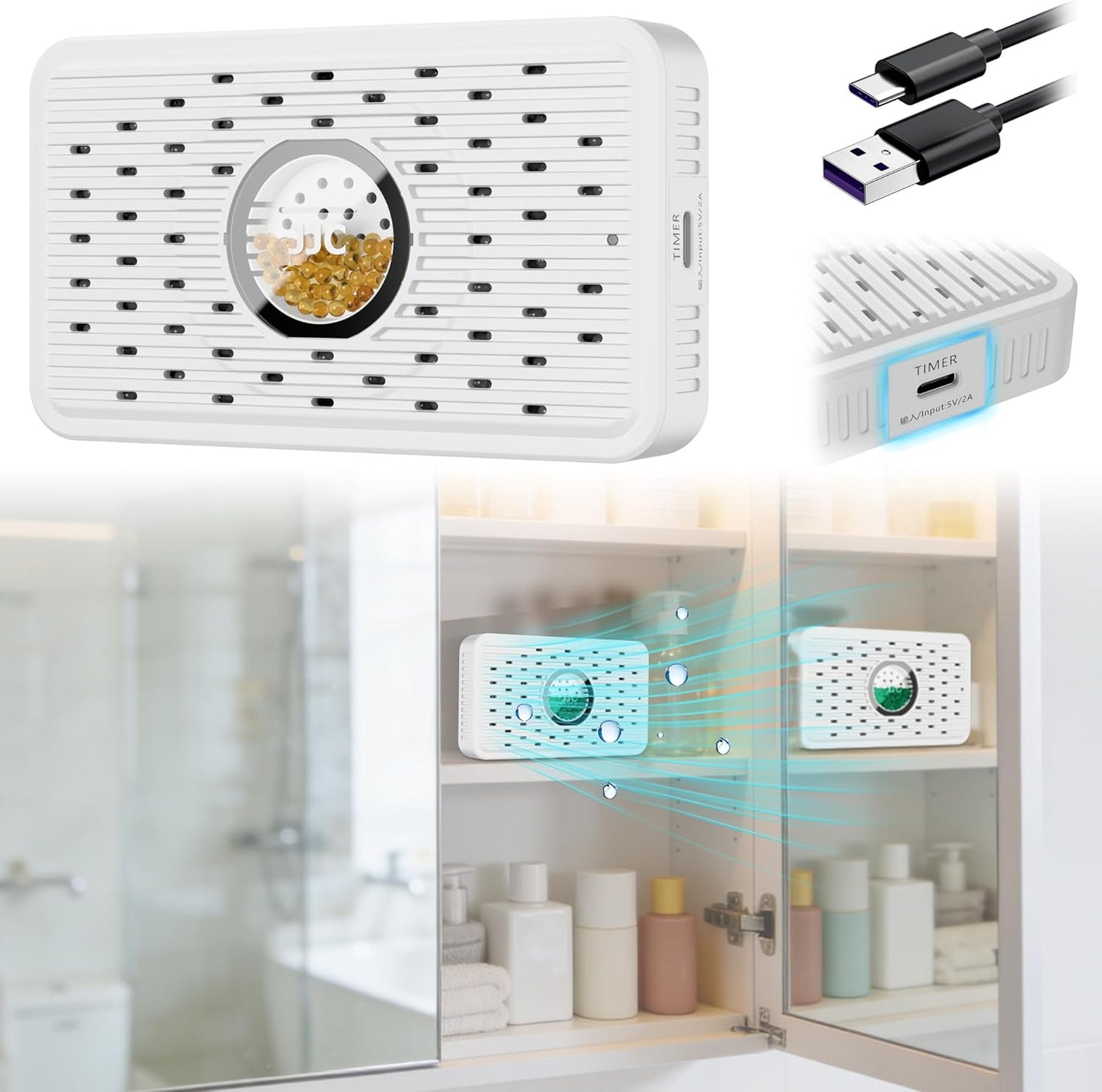 Auto Power-off Cordless Rechargeable Mini Dehumidifier Desiccant,Electric Moisture Absorption Silica Gel Packet for Storage Totes Jewelry Display Cabinet Guitar Case Drawer Photo Album Document-Purple