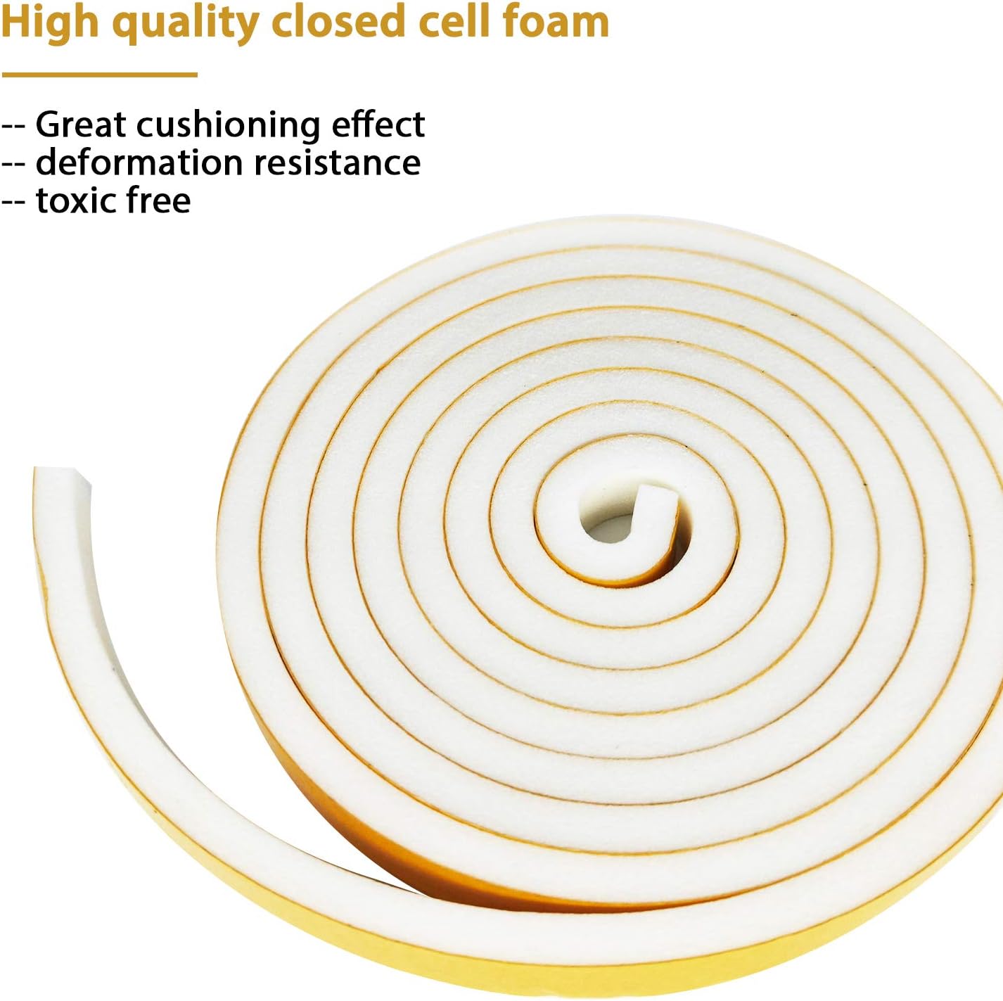 Door Weather Stripping-3 Rolls, 1/2 Inch Wide X 1/2 Inch Thick Total 20 Feet Long, Adhesive Foam Seal Tape for Window Insulation(6.5ft x 3 Rolls)