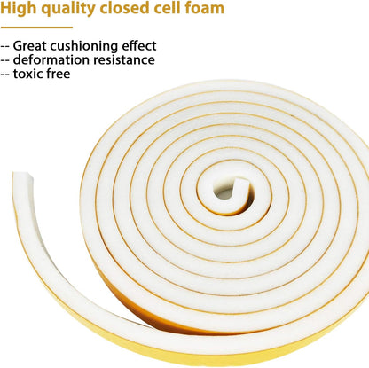 Door Weather Stripping-3 Rolls, 1/2 Inch Wide X 1/2 Inch Thick Total 20 Feet Long, Adhesive Foam Seal Tape for Window Insulation(6.5ft x 3 Rolls)