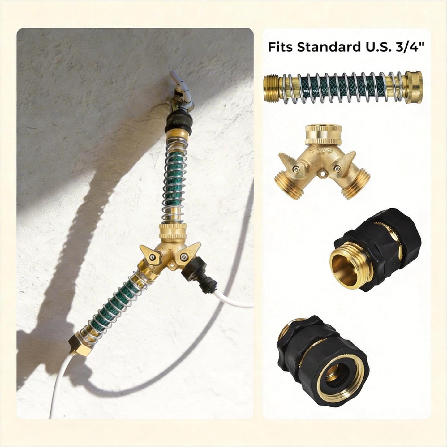 ‌VANCOCO 2 Way Garden Hose Splitter, 3/4" Heavy Duty Solid Brass Hose Y Splitter With 2 Shut-off for Outdoor Faucet & Garden Hose