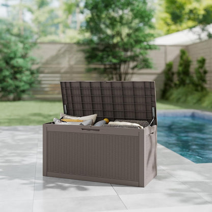 LAUSAINT HOME 320 Gallon Resin Deck Box, Package Delivery Box with Lockable Lid, Waterproof Outdoor Storage Box For Garden Tools, Patio Cushions(320 Gallon,Black)