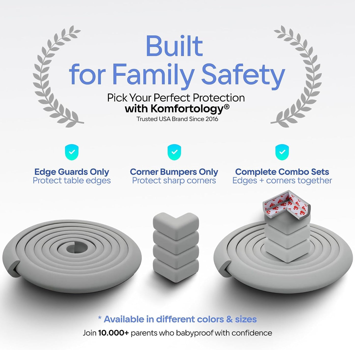 Premium 12ft Edge Protector for Baby, Odorless Foam Cushion with Strong Adhesive Tape, Non-Toxic to Baby Proof Corners and Edges, Wall Corner Protector & Desk Edge Cushion White
