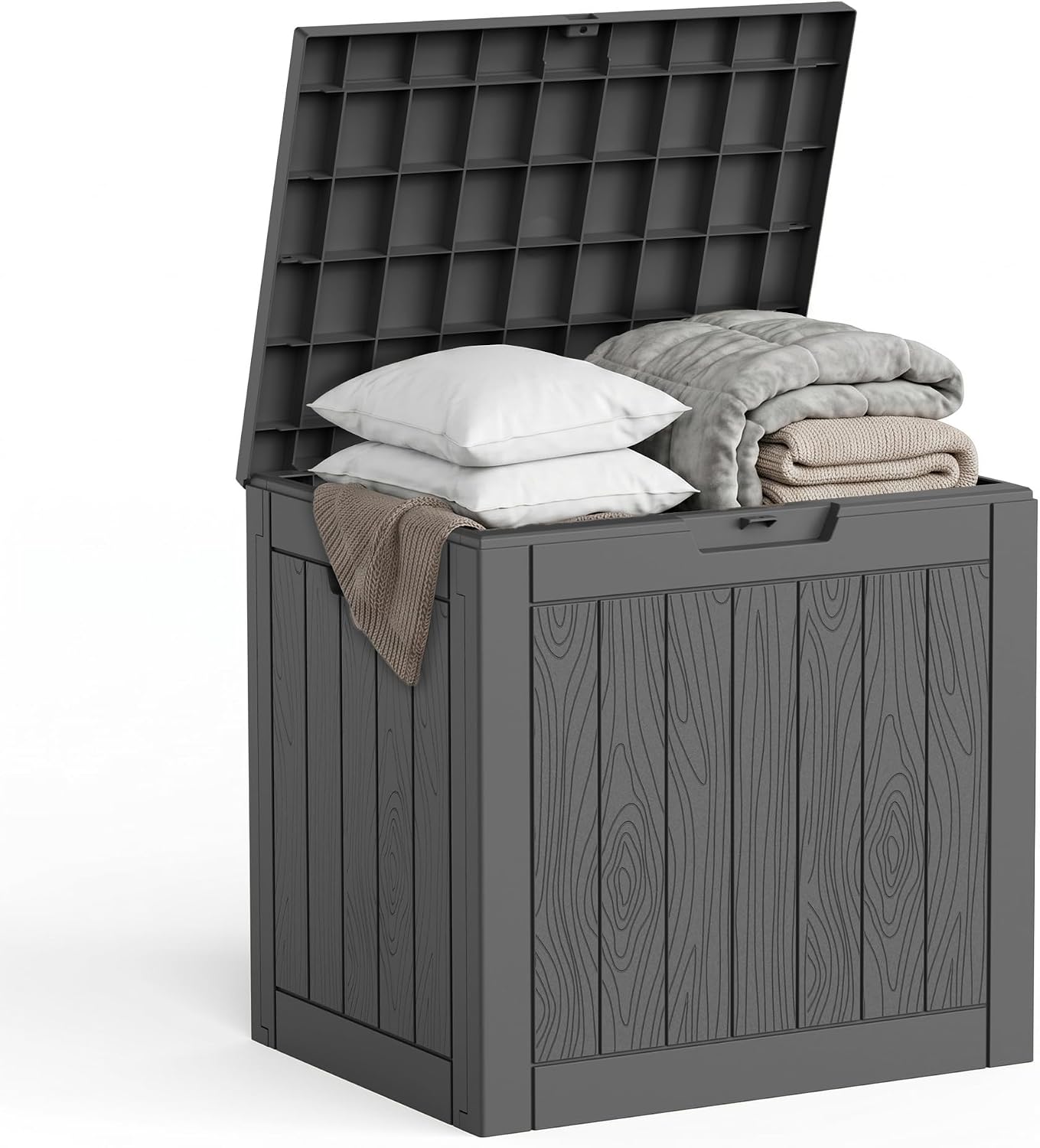 Outdoor Waterproof Resin Storage Deck Box Lockable Outside Bench UV Resistant Bin Patio Porch Furniture Pool Float Garden Tool Cushion (Black, 85 Gallon)