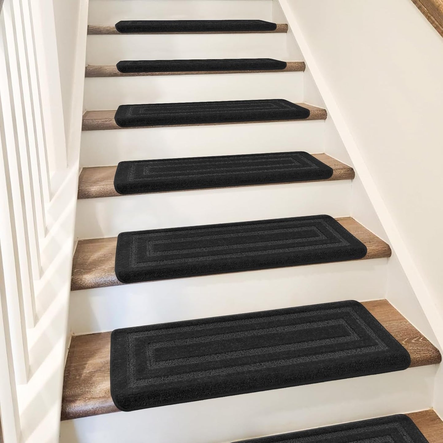 PURE ERA Carpet Stair Treads Tape Free Non Slip Indoor Stair Carpet Stair Protectors Pet-Friendly Non-Slip Skid Resistant Washable Reusable 8" x 30"(2 Pieces,Black)