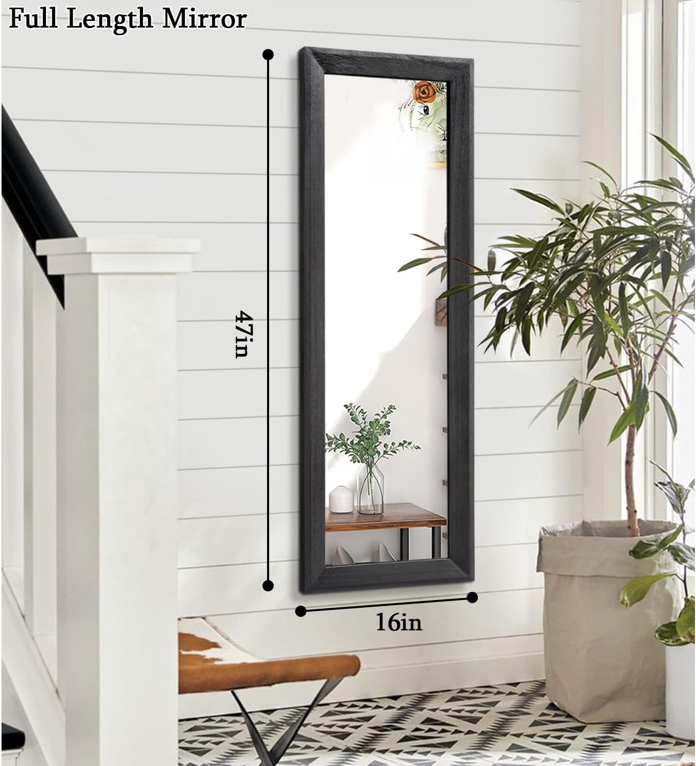 AAZZKANG Full Length Mirror Rectangle Wood Framed Large Wall Mirrors Black | 47"x16" Bedroom Living Room Bathroom Dressing Room Entryway Hanging Mirror