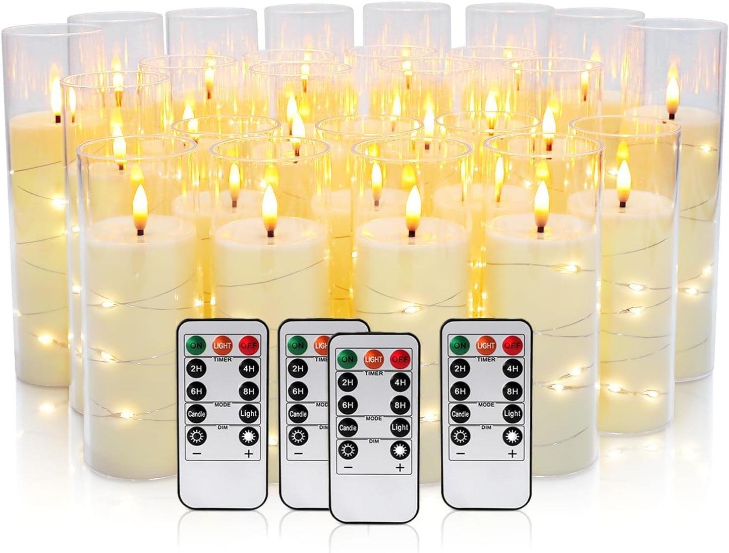 YOROXRG Set of 24 Waterproof Outdoor Flameless Candles, LED Candles with 4 Remote and Timer,(H 4" 5" 6" x D 2.2"),for Christmas,Halloween,Wedding,Festival