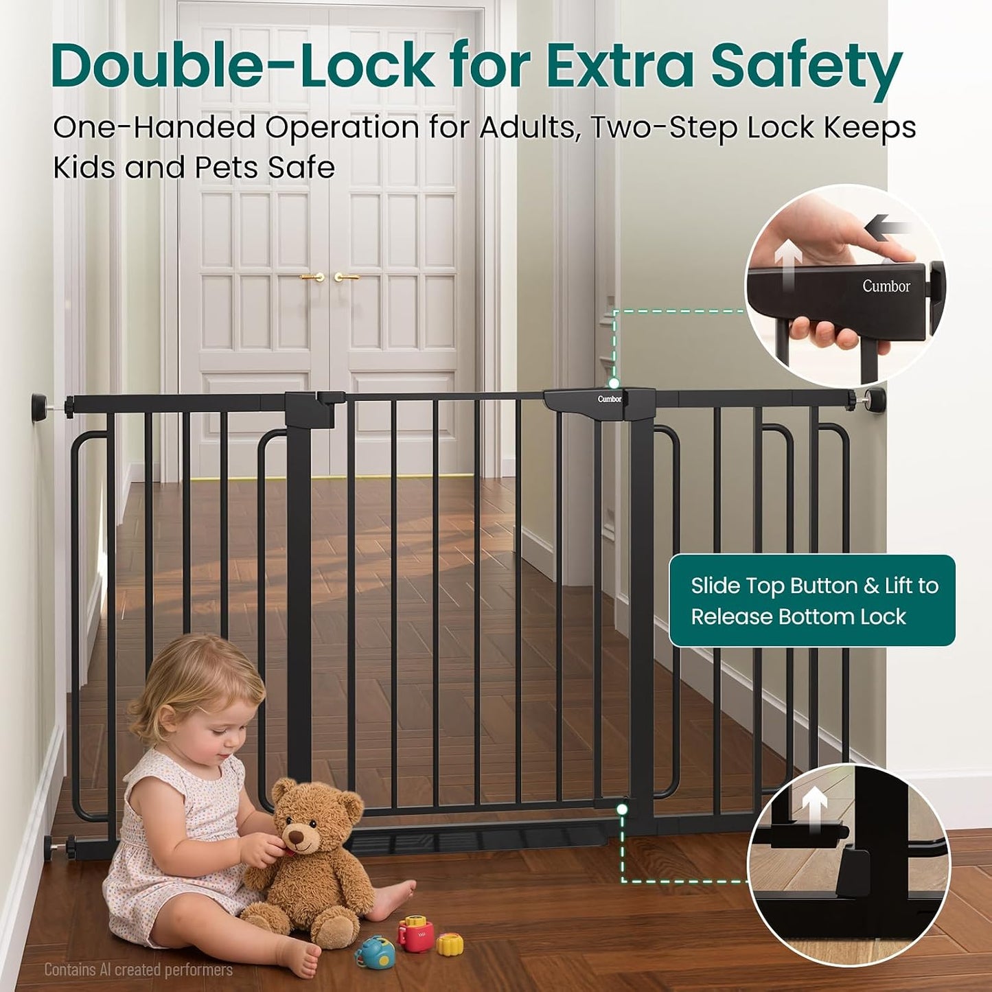 Cumbor 30-46" Baby Gate for Stairs, Mom's Choice Awards Winner-Auto Close Dog Gate for The House, Gifts for Mom, Easy Install Pressure Mounted Pet Gates for Doorways, Black
