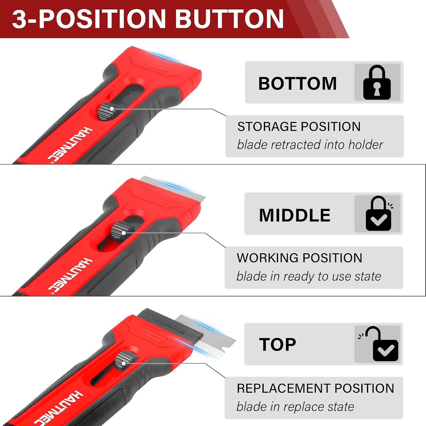 HAUTMEC Razor Blade Scraper Tool, 4" Wider Scraper Tool with 20 Extra Carbon Steel Blades, Razor Scraper for glass scraper, Adhesive, Label, Sticker from Window, Glass, Tile, Floor, Stove 25033