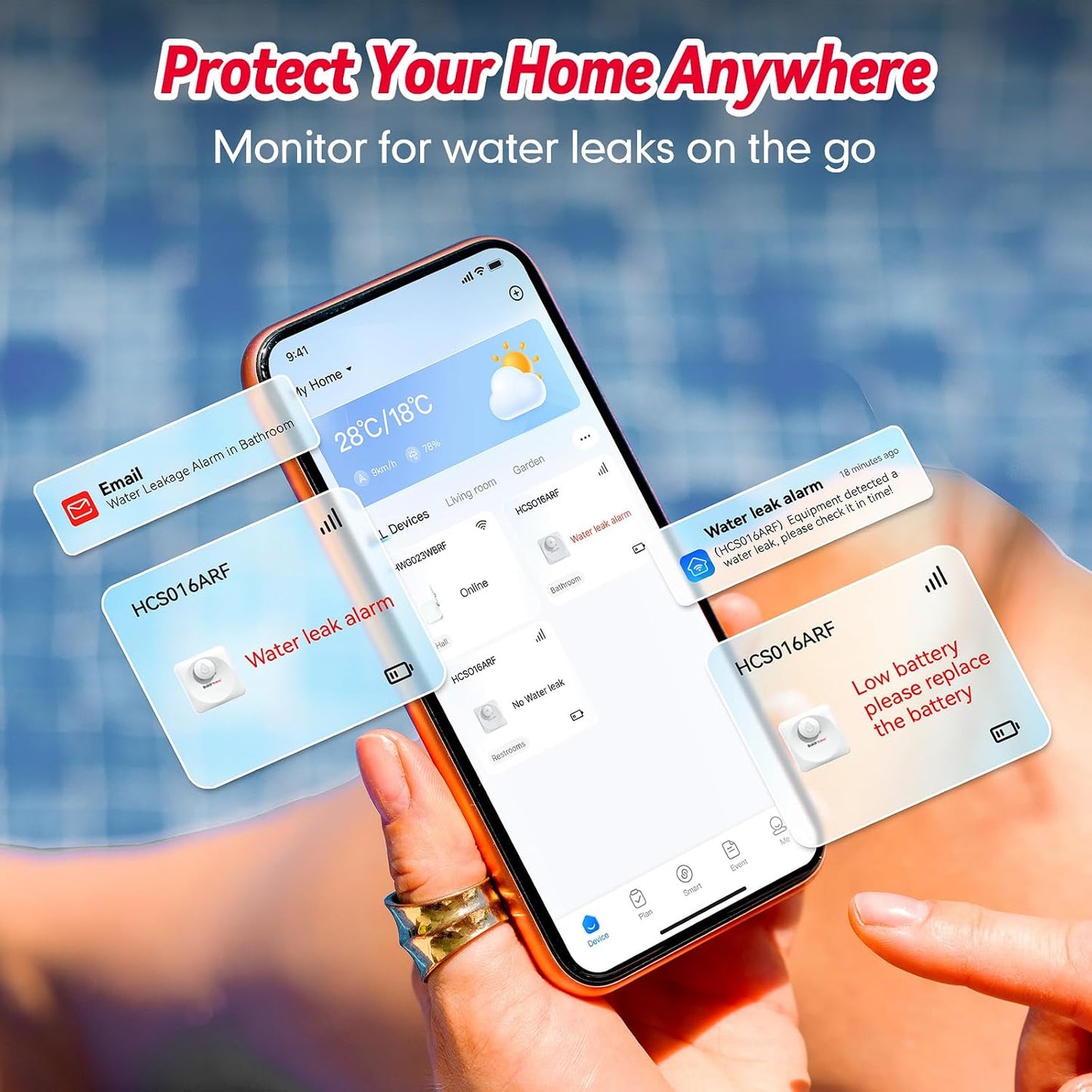 WiFi Water Leak Detector, Hub & Water Leak Sensor 3 Pack, Wireless Siren Alarm & Email & APP Push Notification, Floating Remote Water Leakage Sensors for Basement, Kitchen, Sink, Bathroom, Laundry
