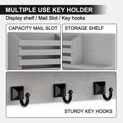 Key Holder Wall Mount, Mail Organizer for Wall with 5 Square Rustic Key Hooks Key Shelf Farmhouse Home Decor for Entryway