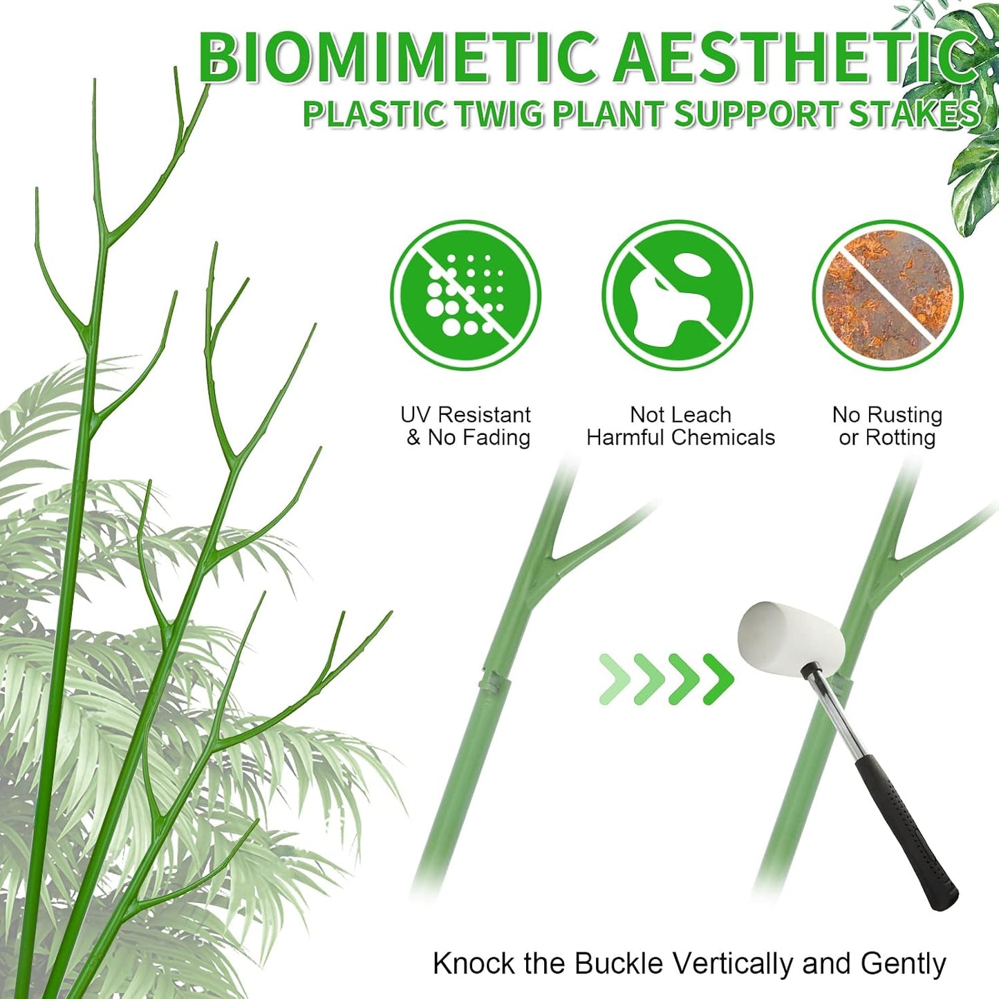 ROADPLUM 4 Pack 39.37" Detachable Twig Plant Support Stakes Set, Blends in to Plant, Branch Plant Sticks with Orchid Clips Twist Plant Ties, Twig Trellis for Indoor Outdoor Plants Potted Plants Flower
