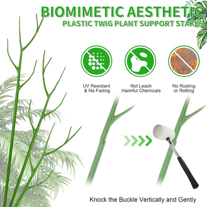 ROADPLUM 4 Pack 39.37" Detachable Twig Plant Support Stakes Set, Blends in to Plant, Branch Plant Sticks with Orchid Clips Twist Plant Ties, Twig Trellis for Indoor Outdoor Plants Potted Plants Flower