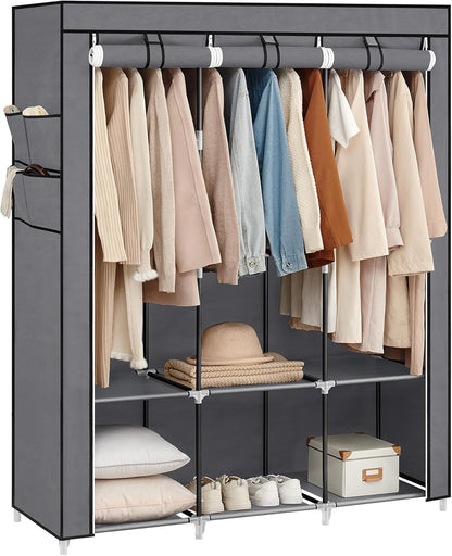 SONGMICS Portable Closet, Wardrobe Closet Organizer with Cover, 3 Hanging Rods and Shelves, 4 Side Pockets, 51.2 x 17.7 x 65.7 Inches, Large Capacity for Bedroom, Living Room, Ink Black URYG092B02